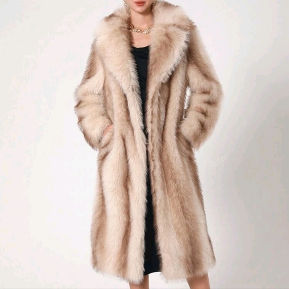 NEW WOMENS LUXURY COLORRBLOCK STRIPED FAUX FUR COAT - Picture 1 of 8